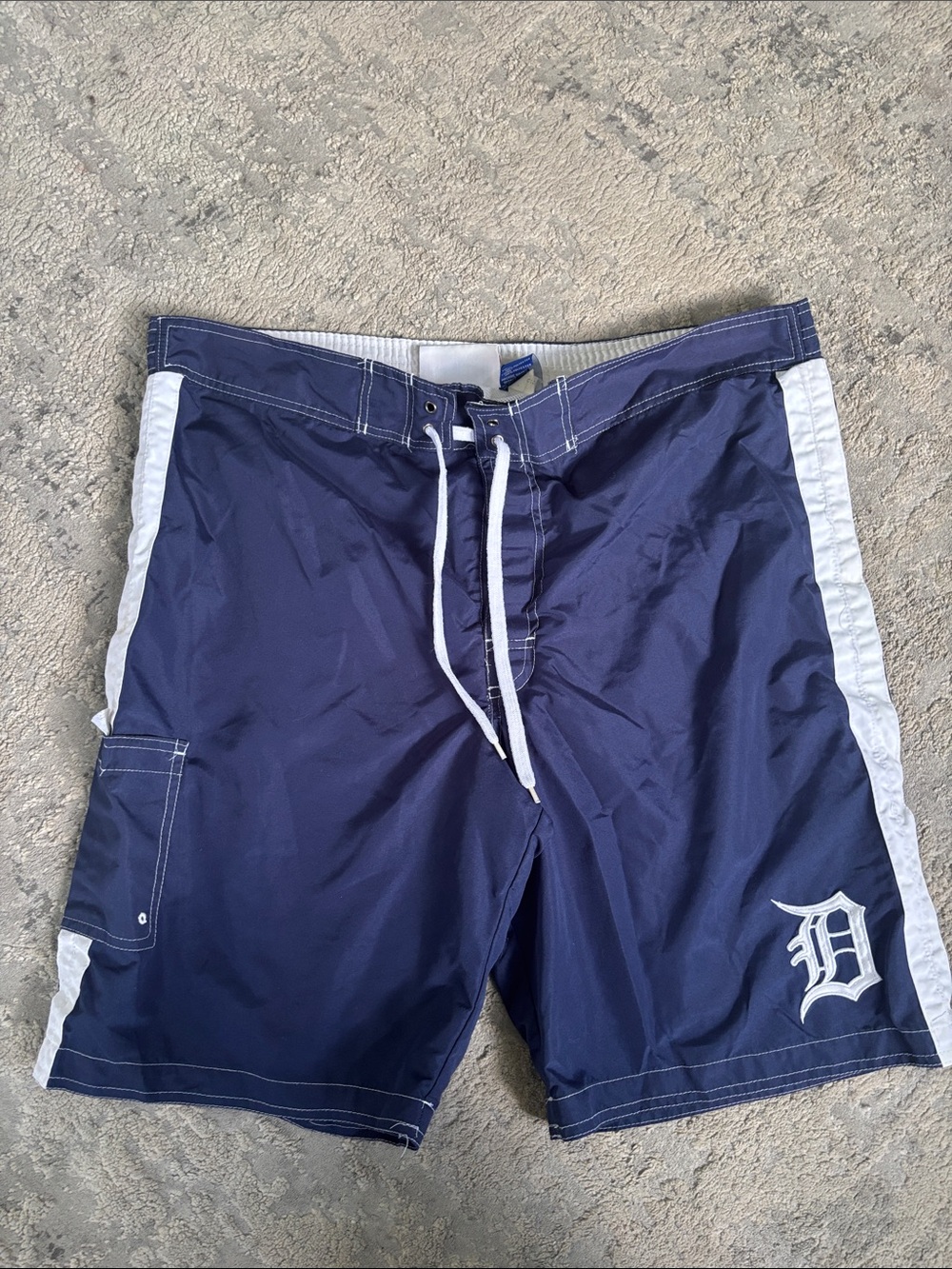 Men's Navy Board Shorts with White Side Panels and Drawstring